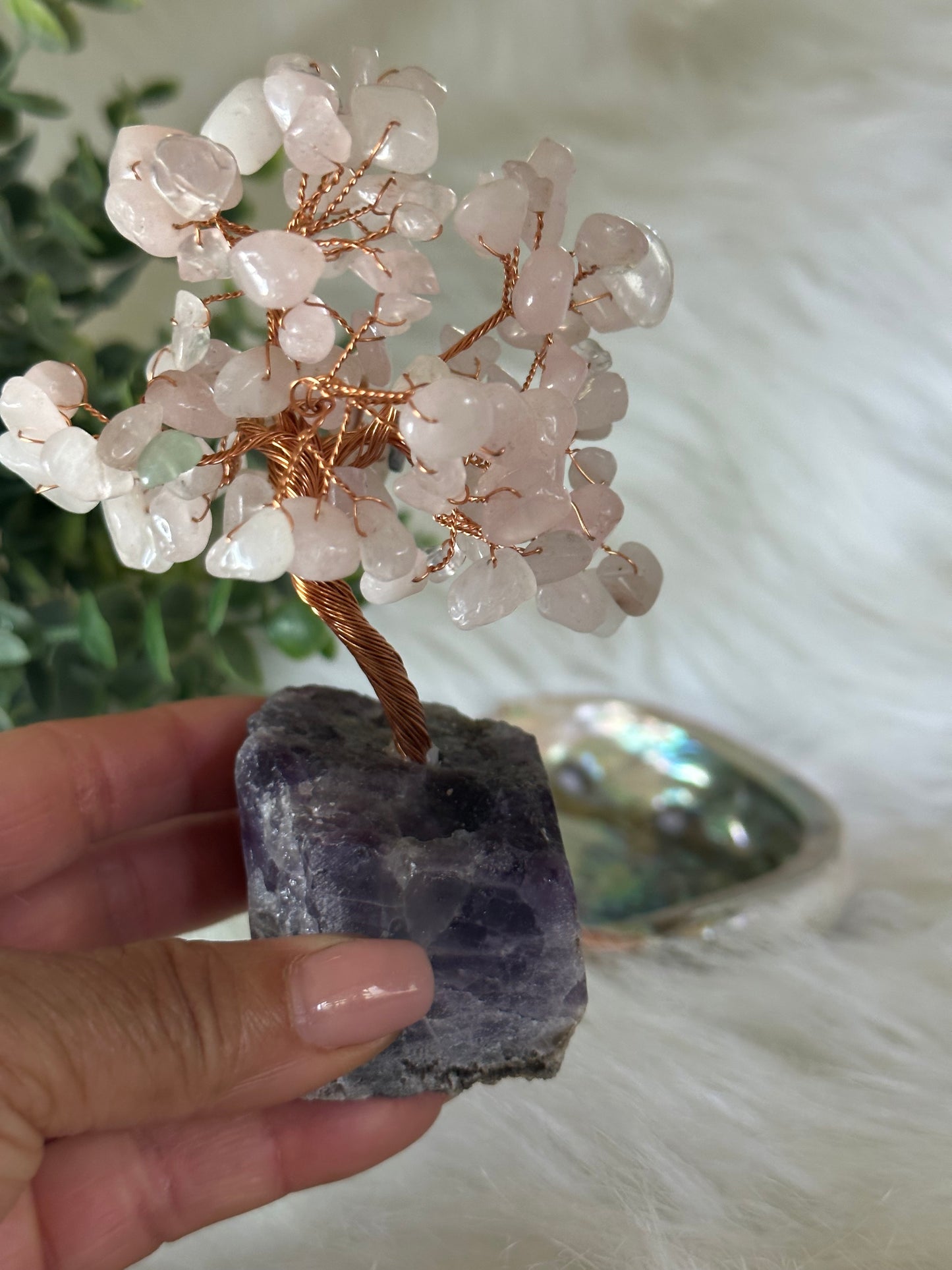 Rose Quartz Tree w/Amethyst base